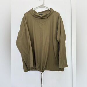 EILEEN FISHER OLIVE GREEN WINDBREAKER HIGH NECK PULLOVER SZ LARGE